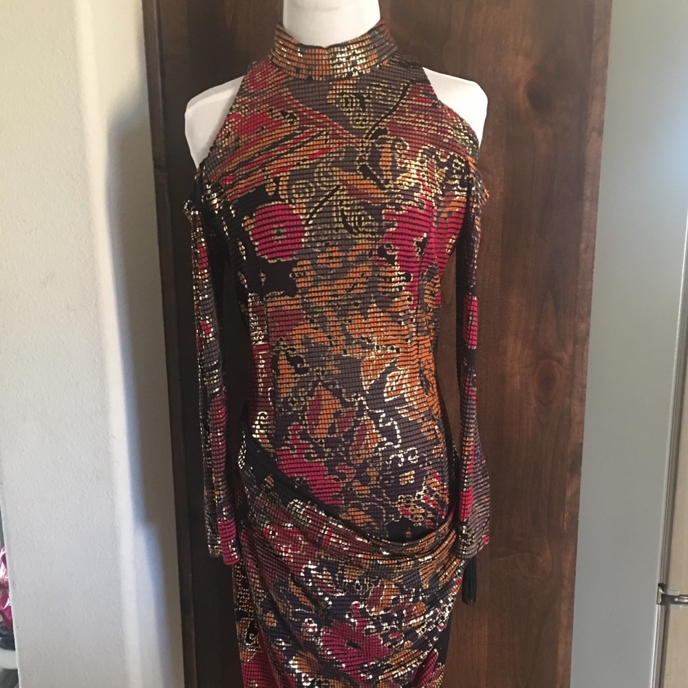 Janine Metal Mesh Stunning Cold Shoulder Dress